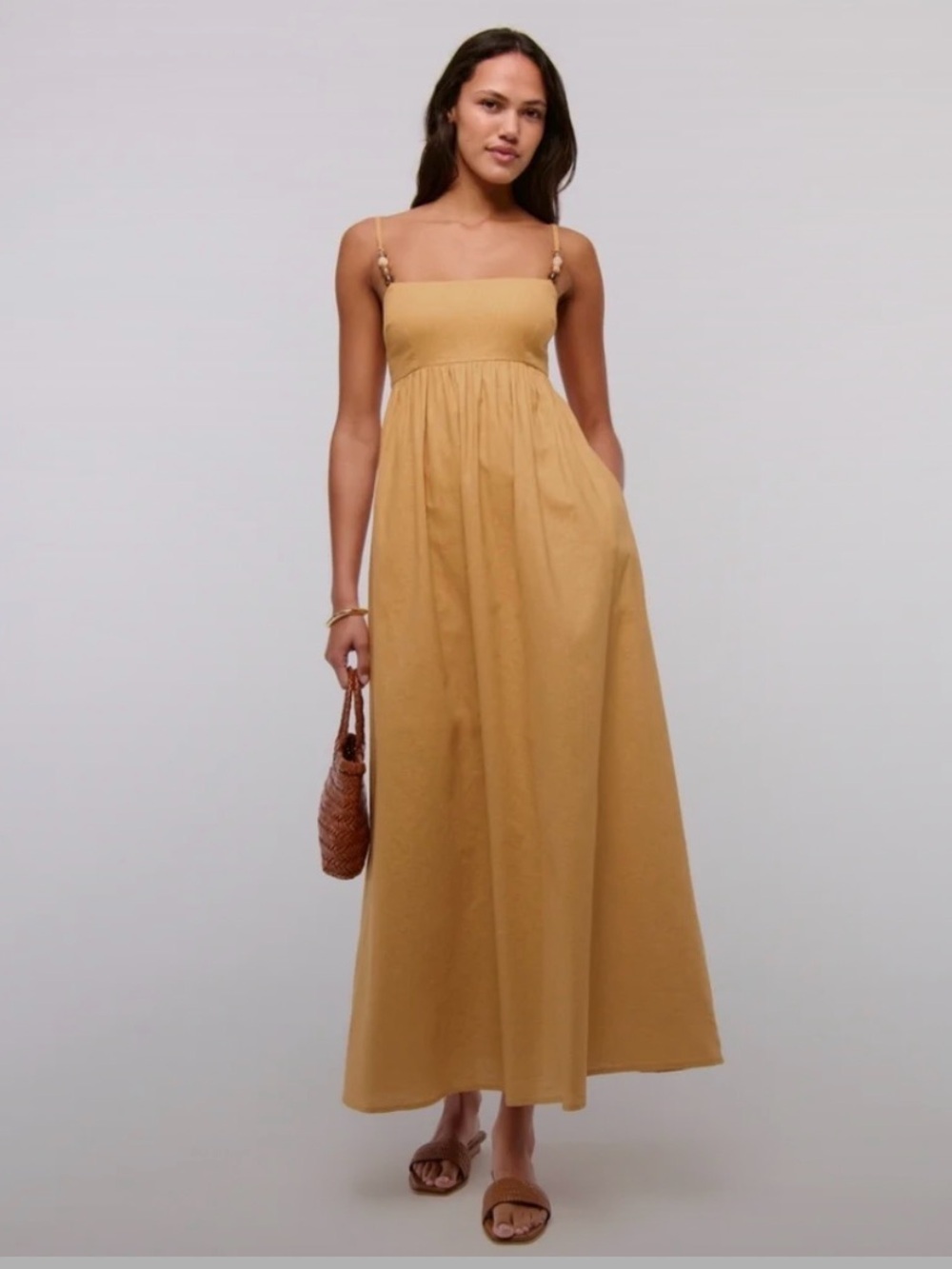 Abercrombie & Fitch Strappy Maxi Dress in Mustard Yellow